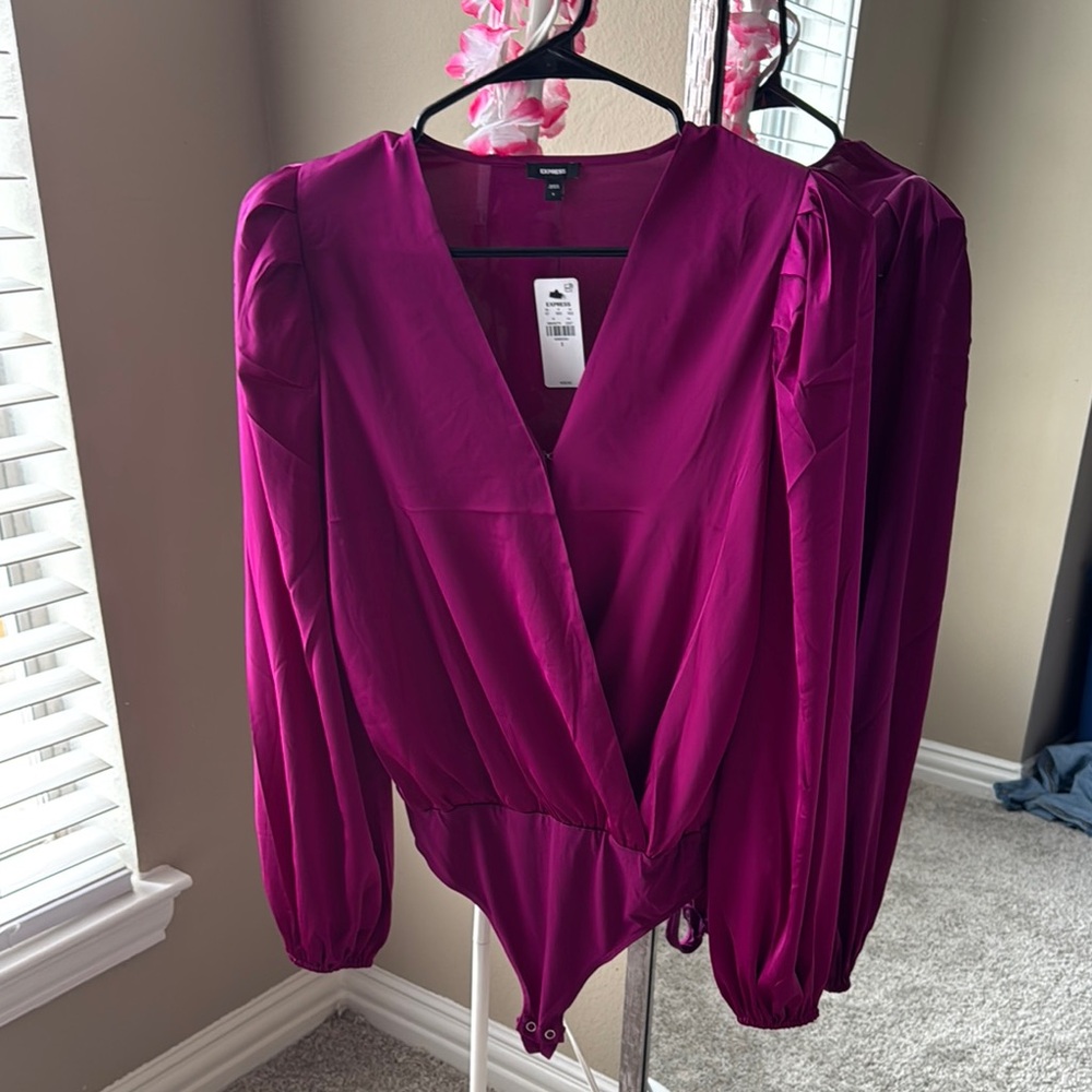 Express Pink and Purple Puff Sleeve Bodysuit
